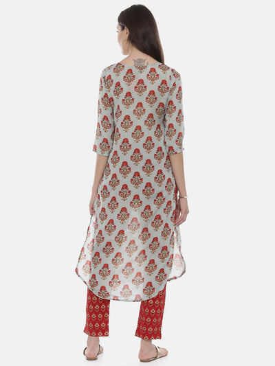 Neeru's Blue & Red Printed Kurta Pant Set