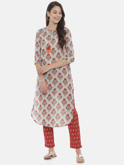 Neeru's Blue & Red Printed Kurta Pant Set