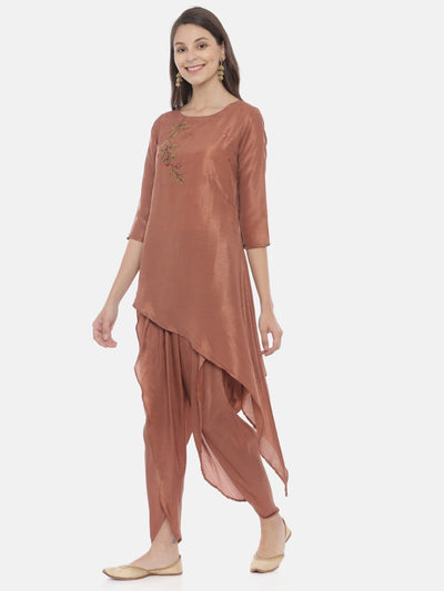 Neeru's Brown Embroidered Kurta Dhoti Pant Set