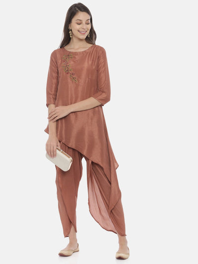 Neeru's Brown Embroidered Kurta Dhoti Pant Set