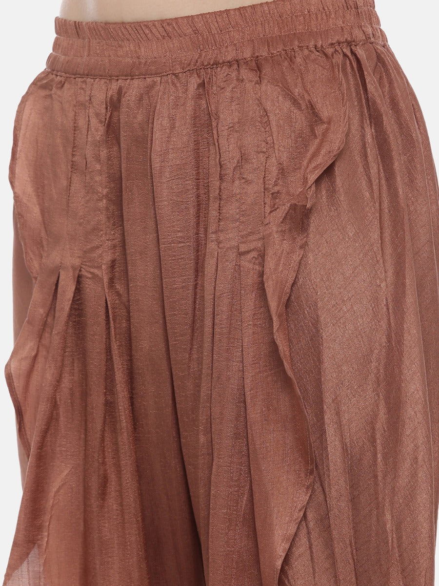 Neeru's Brown Embroidered Kurta Dhoti Pant Set