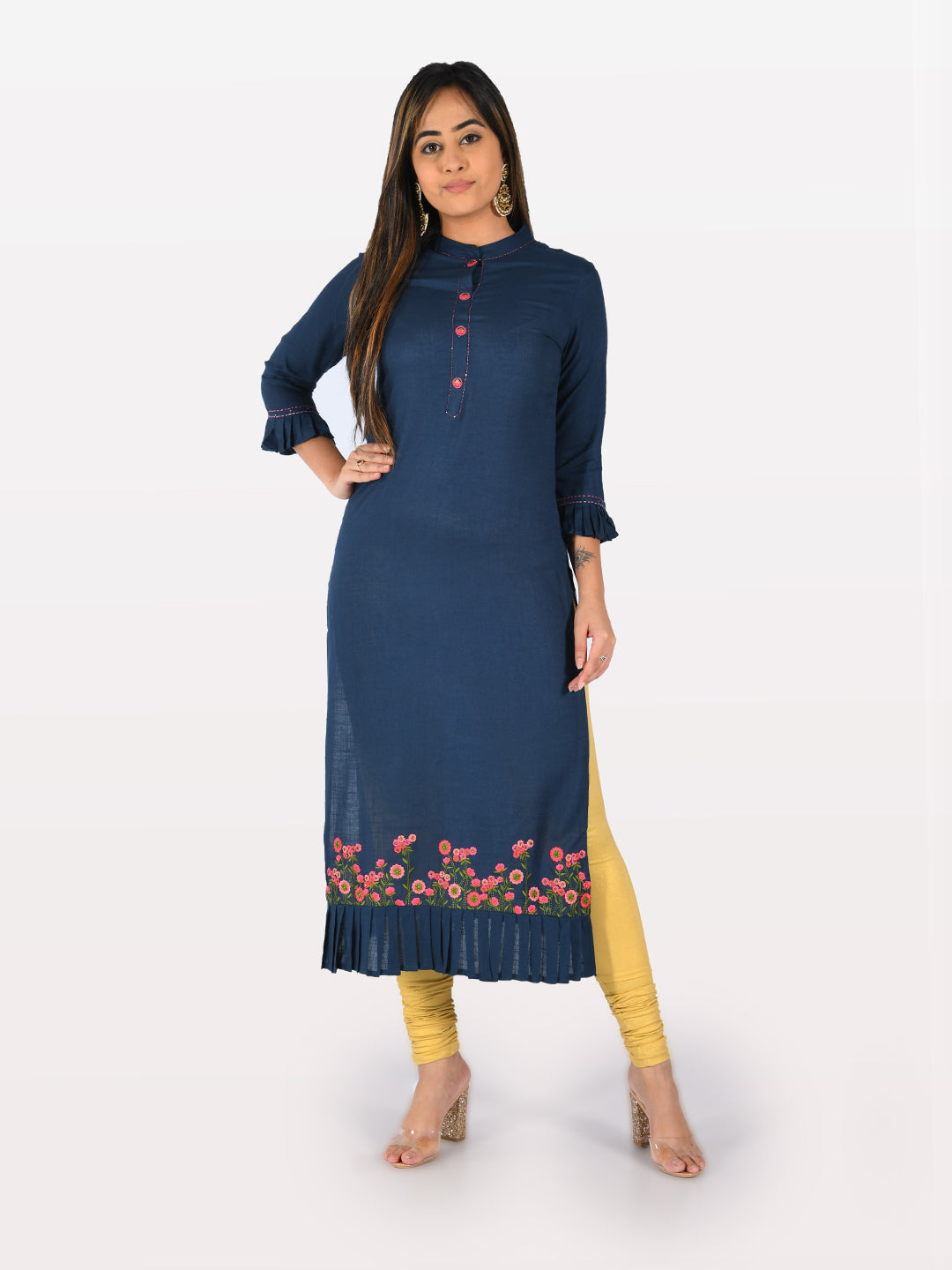 Neeru's Blue Printed Straight Kurta