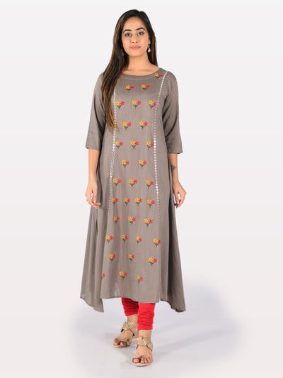 Neeru's Women Mouse Color Slub Rayon Fabric Tunic "48"