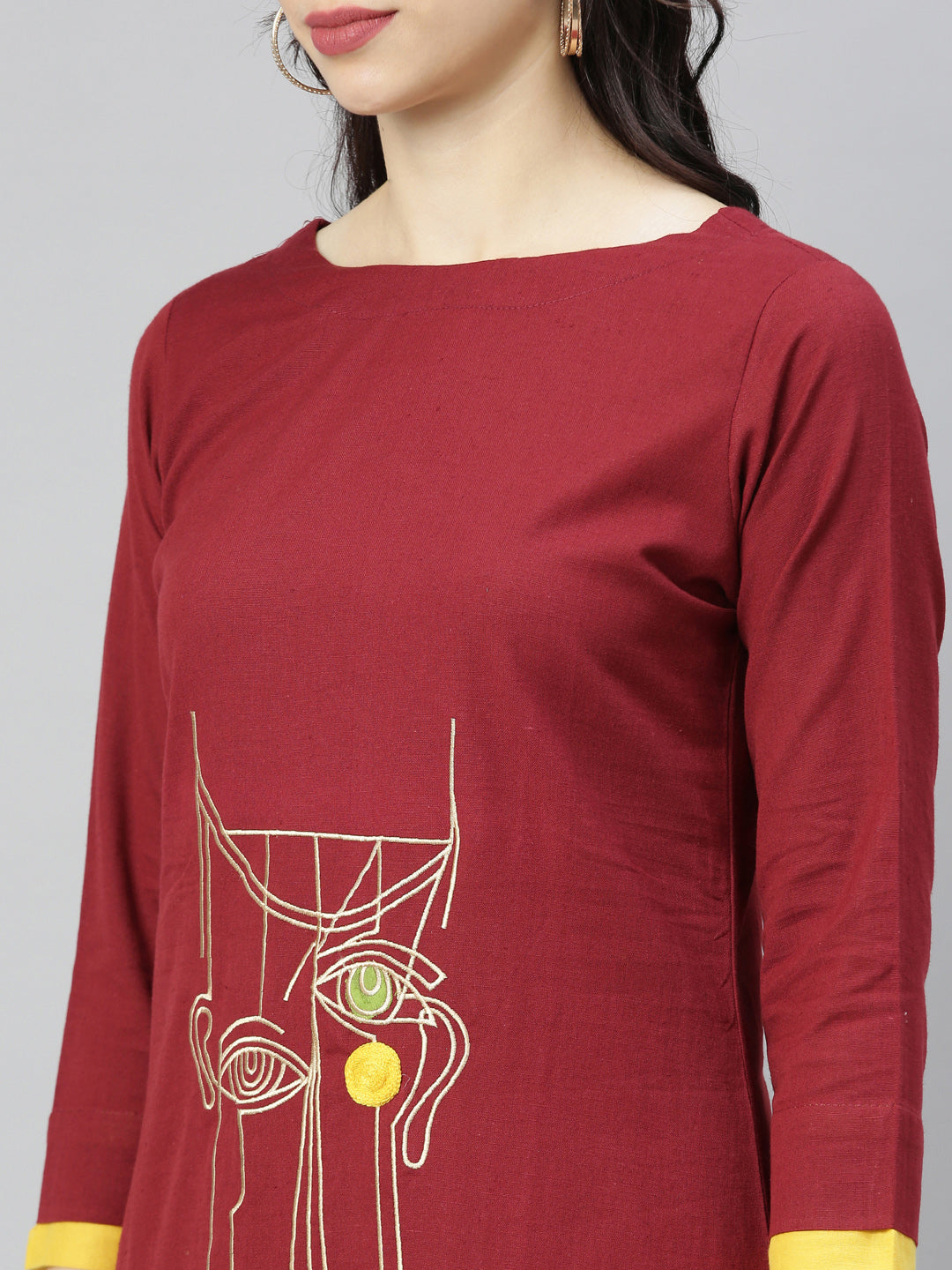 Neeru's Maroon Embroidered A Line Kurta