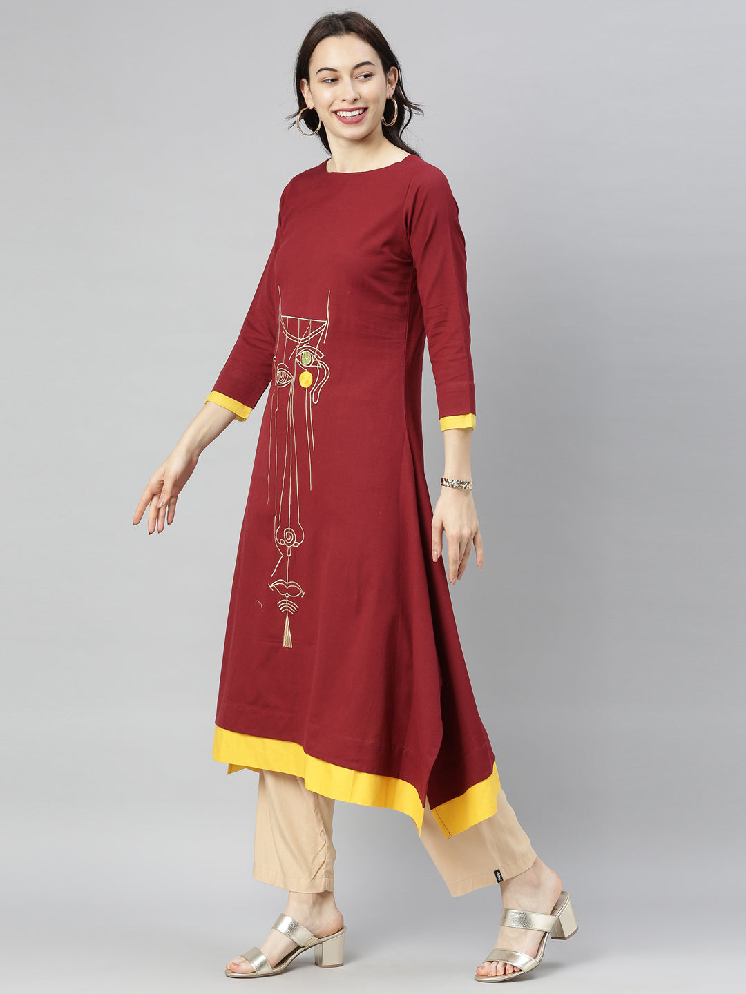 Neeru's Maroon Embroidered A Line Kurta