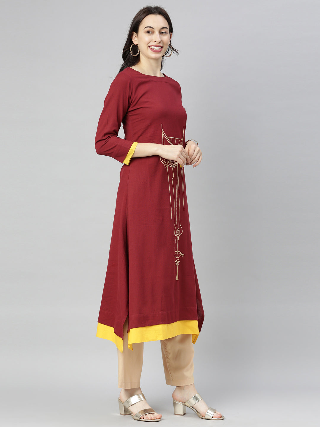 Neeru's Maroon Embroidered A Line Kurta