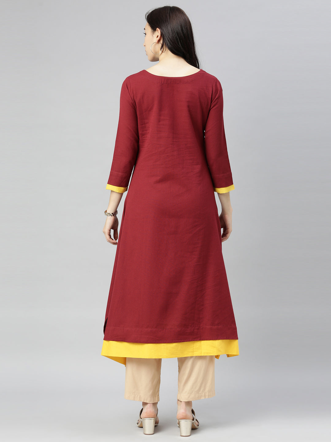 Neeru's Maroon Embroidered A Line Kurta