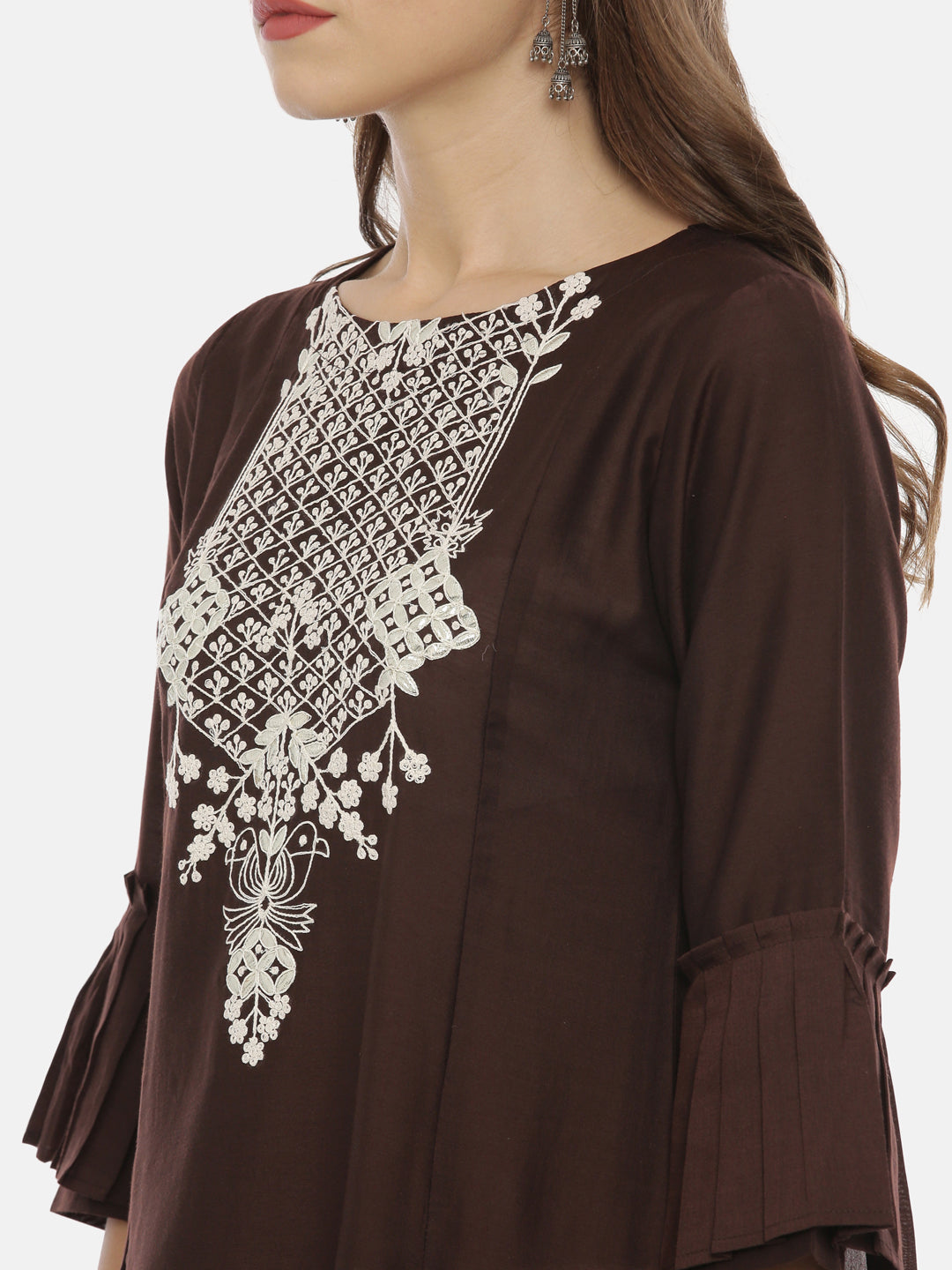 Neeru's Brown Embroidered A Line Kurta