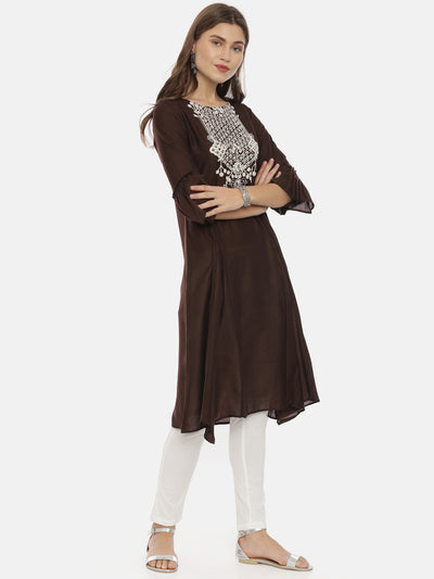 Neeru's Brown Embroidered A Line Kurta