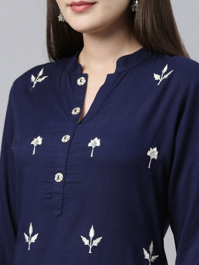 Neeru's Navy & Off White Embroidered Kurta & Palazzo Set