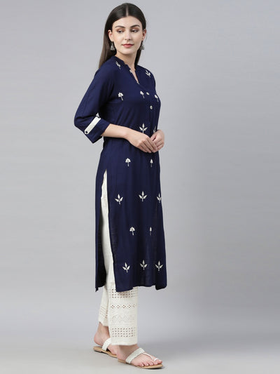 Neeru's Navy & Off White Embroidered Kurta & Palazzo Set