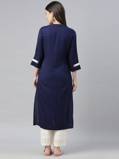 Neeru's Navy & Off White Embroidered Kurta & Palazzo Set