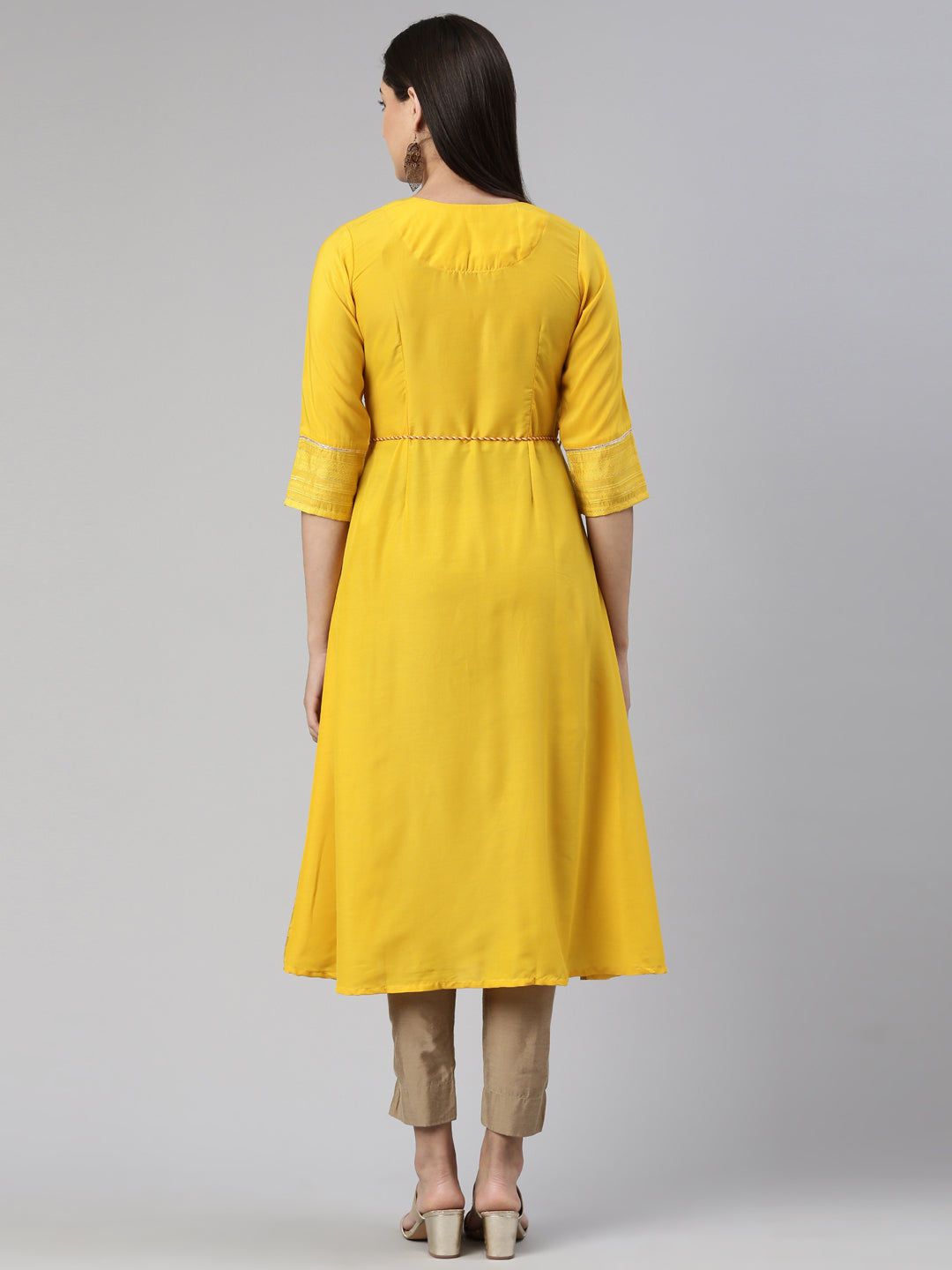 Neeru's Mustard Anarkali Straight Cotton Wool Kurtas