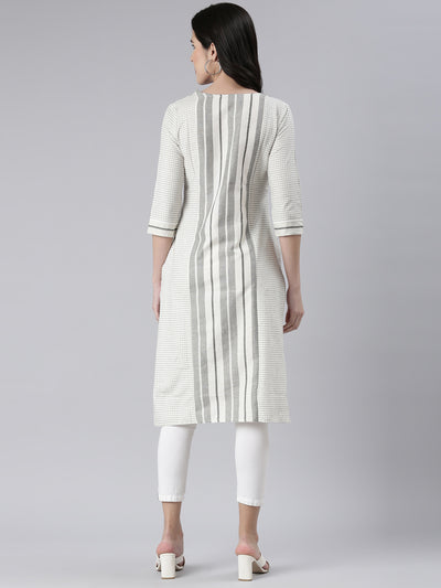 Neeru's Off White Straight Printed Cotton Kurtas