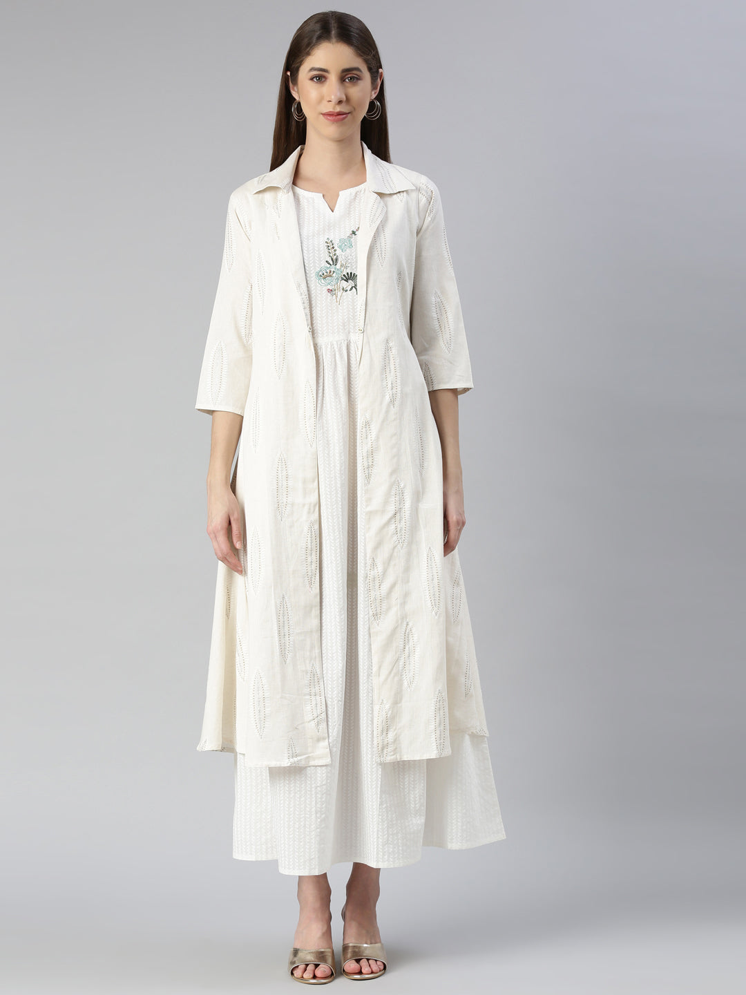 Neeru's Cream Maxi Casual Solid Dresses