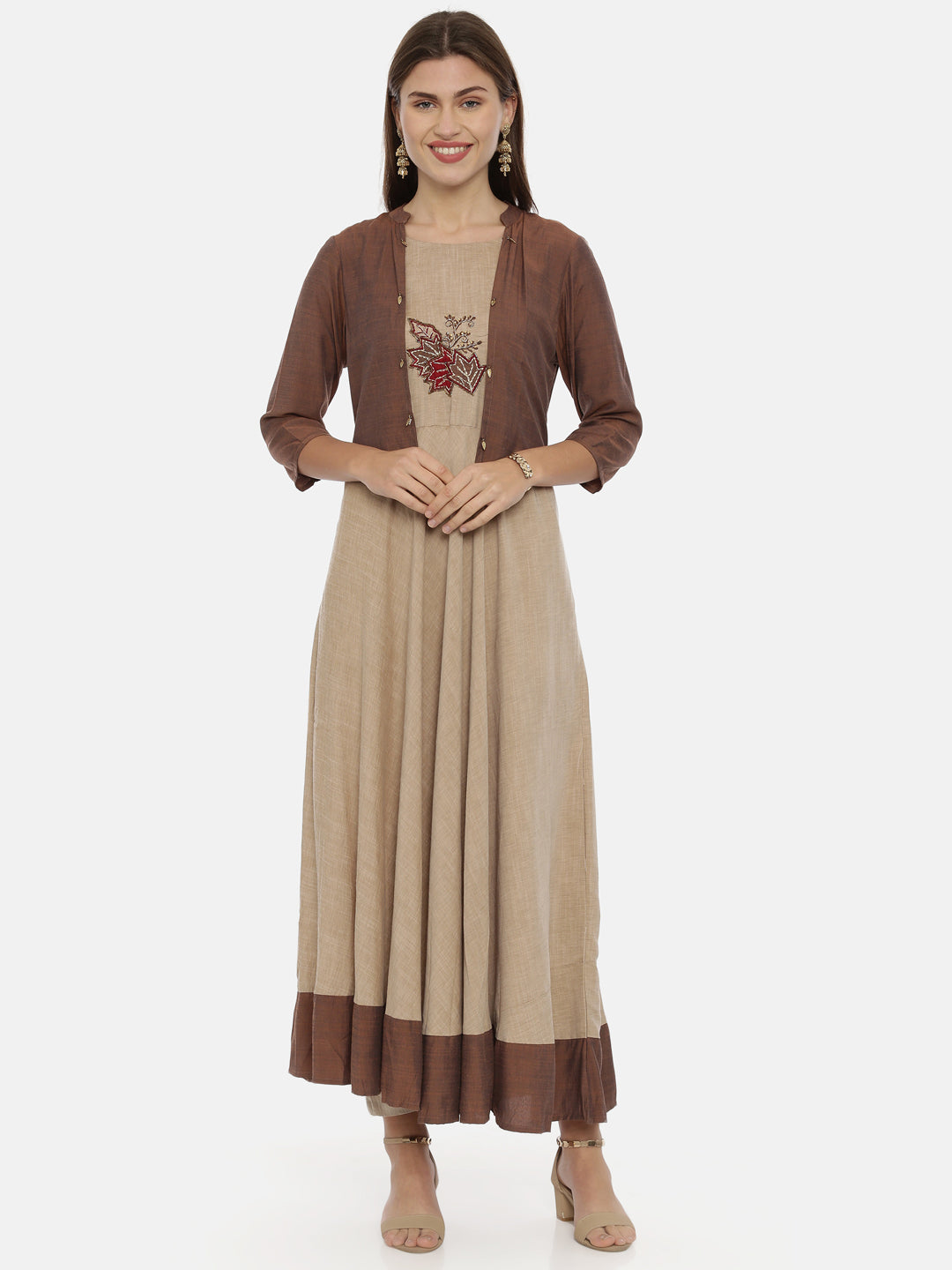 Neeru's Brown Embroidered Anarkali Kurta