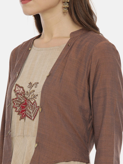 Neeru's Brown Embroidered Anarkali Kurta