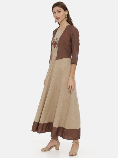 Neeru's Brown Embroidered Anarkali Kurta