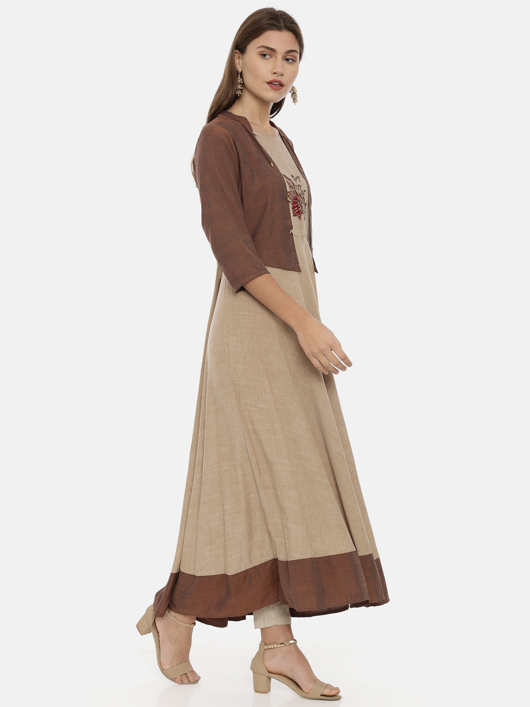 Neeru's Brown Embroidered Anarkali Kurta