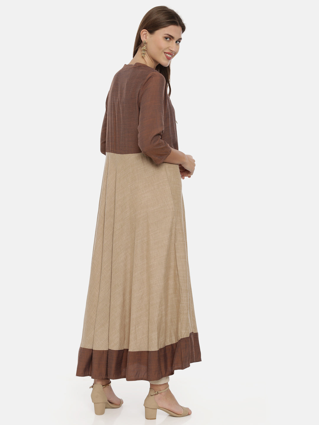 Neeru's Brown Embroidered Anarkali Kurta