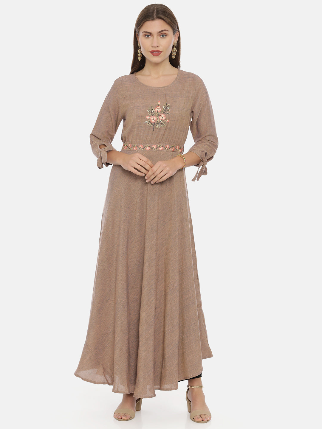 Neeru's Brown Embroidered Anarkali Kurta