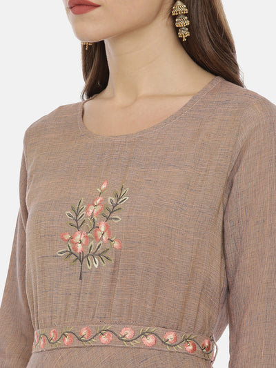 Neeru's Brown Embroidered Anarkali Kurta