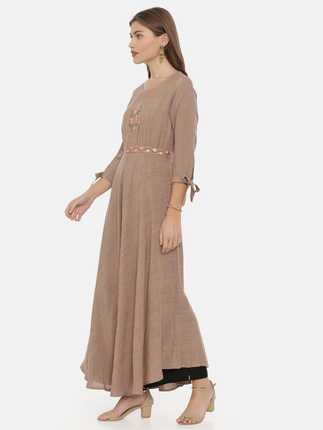 Neeru's Brown Embroidered Anarkali Kurta