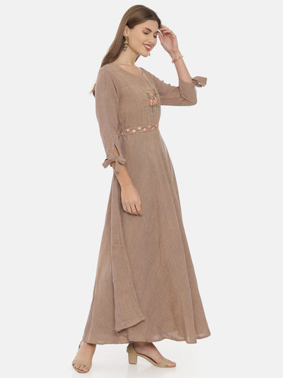 Neeru's Brown Embroidered Anarkali Kurta