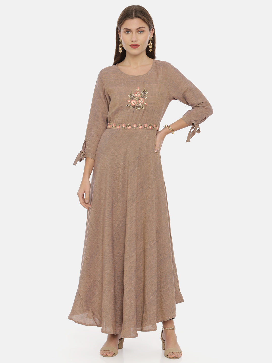 Neeru's Brown Embroidered Anarkali Kurta