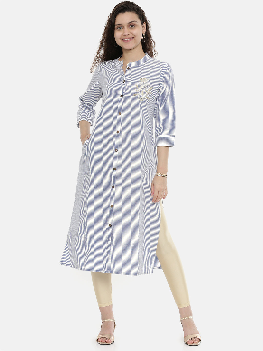 Neeru's Blue Striped Straight Kurta