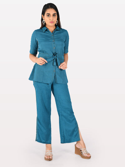 Neeru's Women Teal Solid Tunic With Trousers