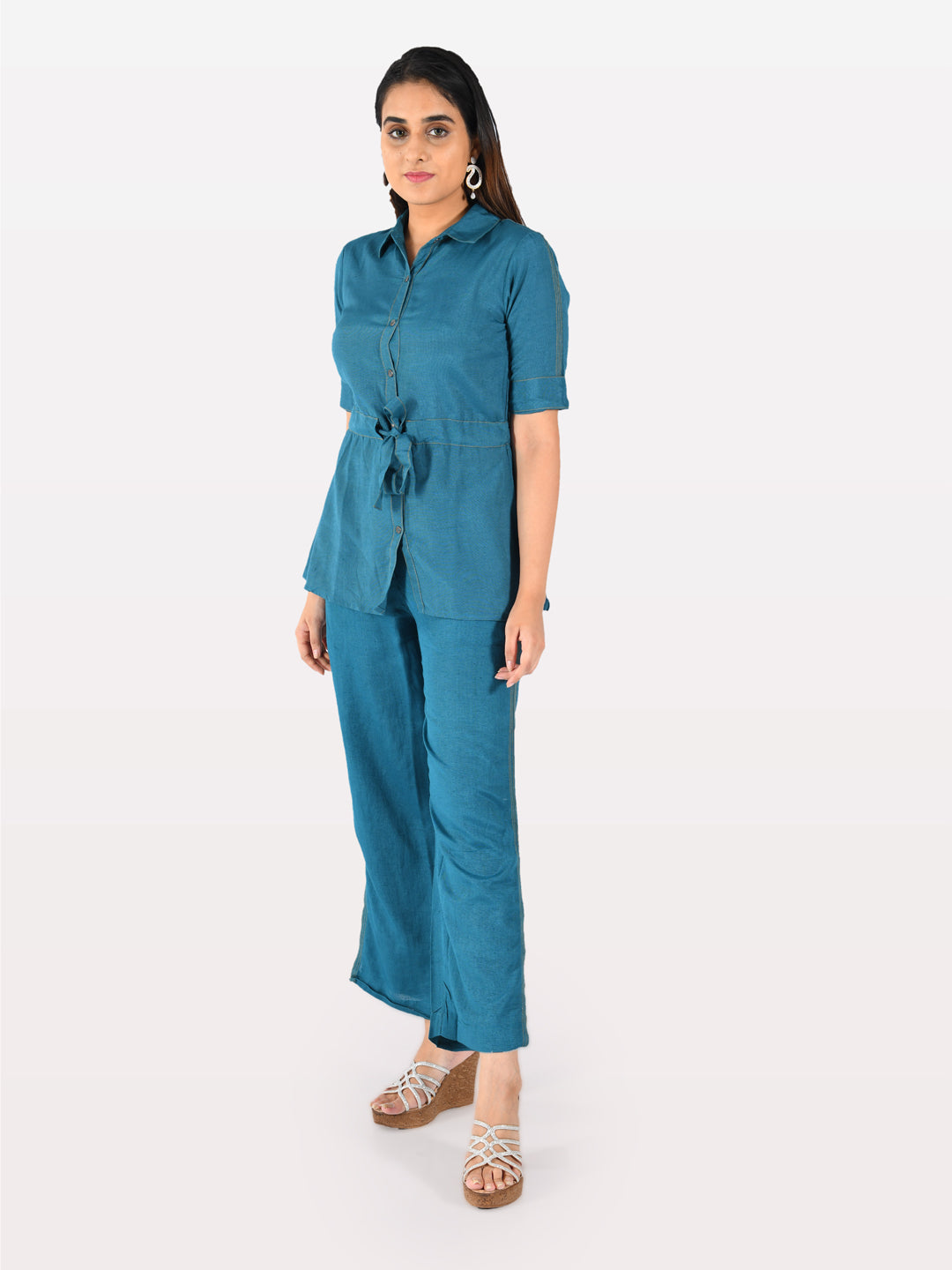 Neeru's Women Teal Solid Tunic With Trousers