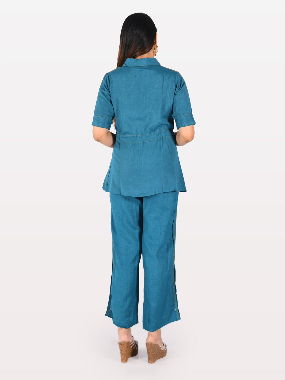 Neeru's Women Teal Solid Tunic With Trousers