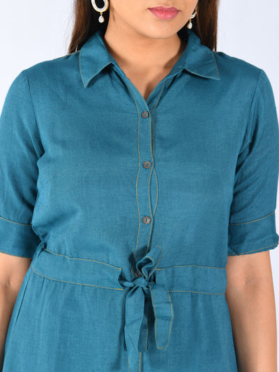 Neeru's Women Teal Solid Tunic With Trousers