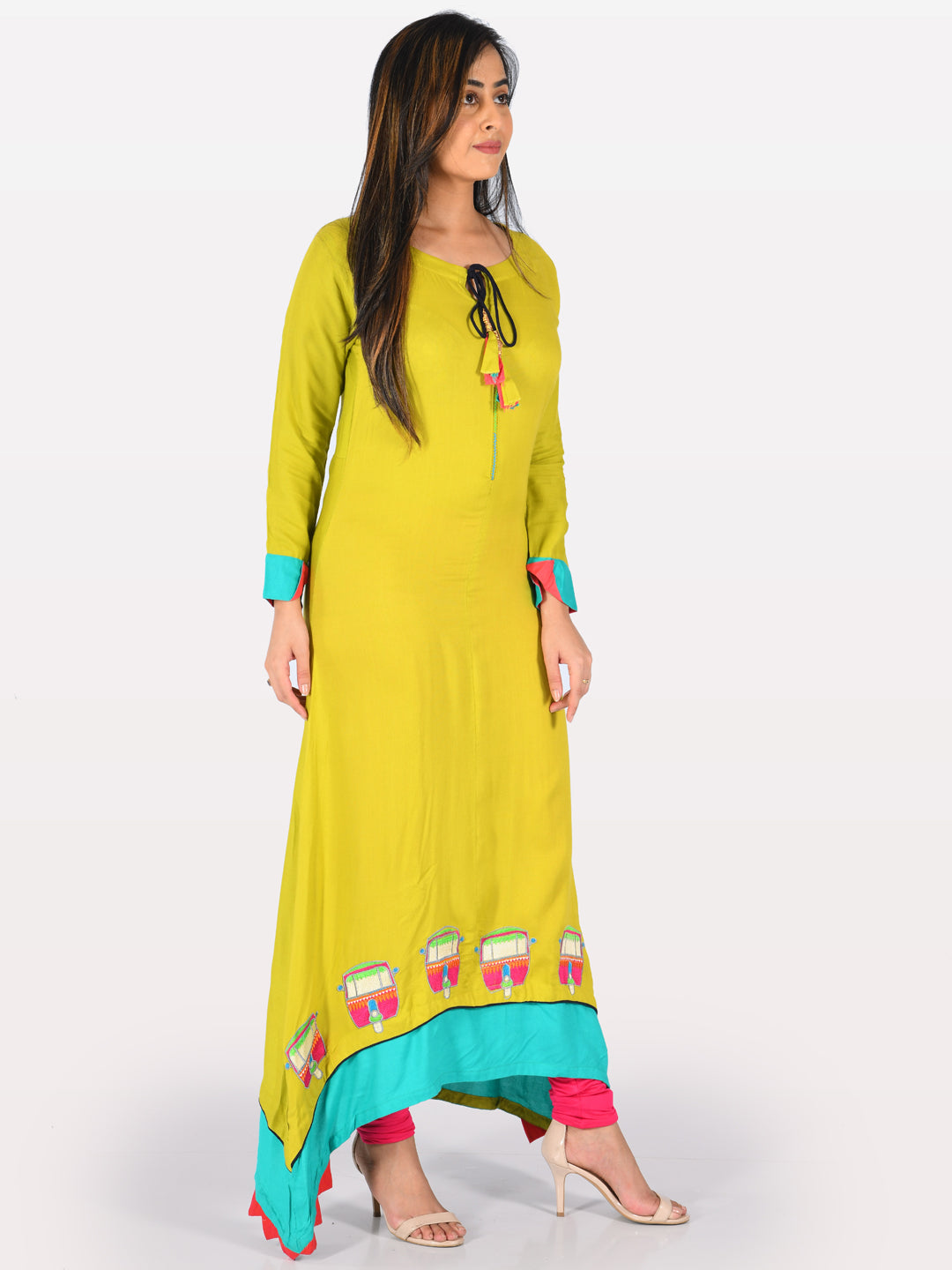 Neeru's Green Embroidered High Low Kurta