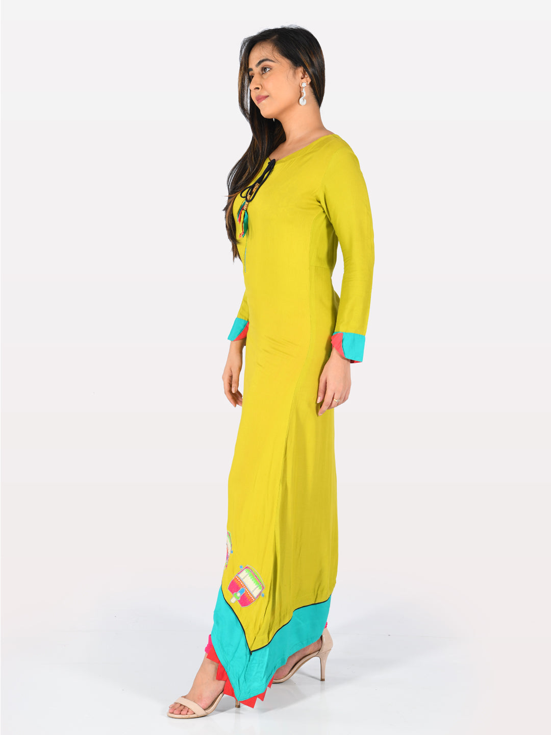 Neeru's Green Embroidered High Low Kurta