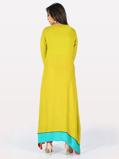 Neeru's Green Embroidered High Low Kurta