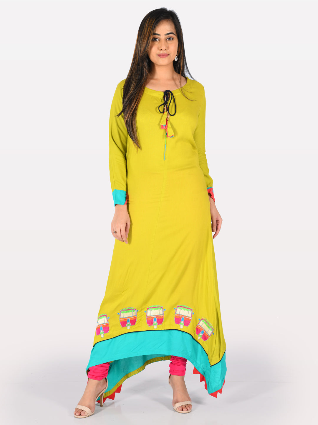 Neeru's Green Embroidered High Low Kurta