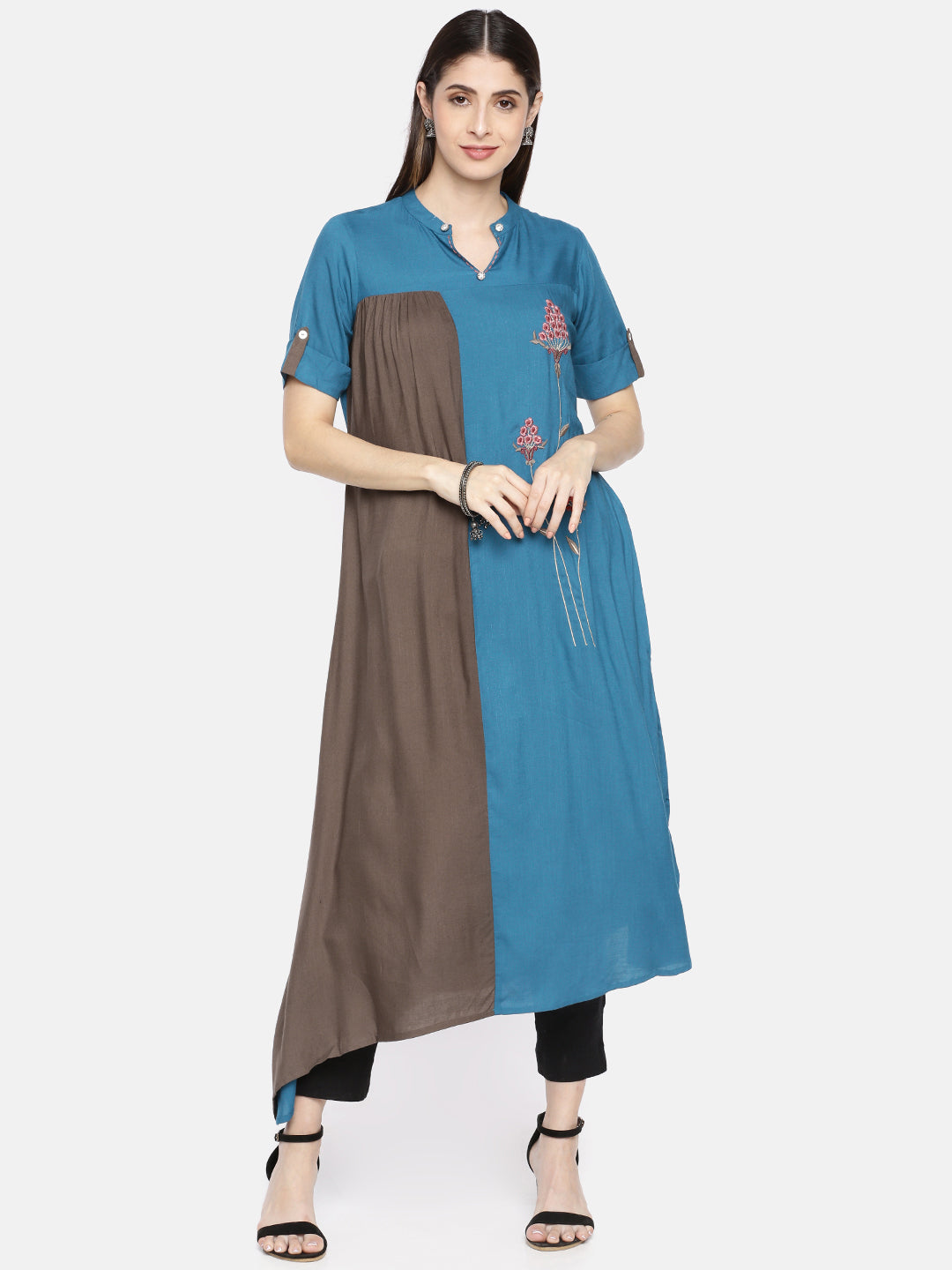 Neeru's Blue Embroidered A Line Kurta