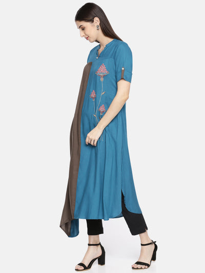 Neeru's Blue Embroidered A Line Kurta