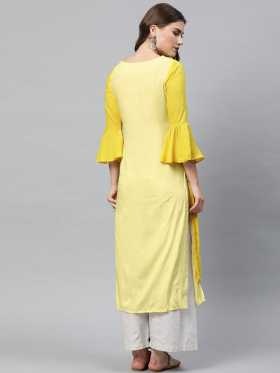 Neeru's Yellow Embroidered Angrakha Kurta