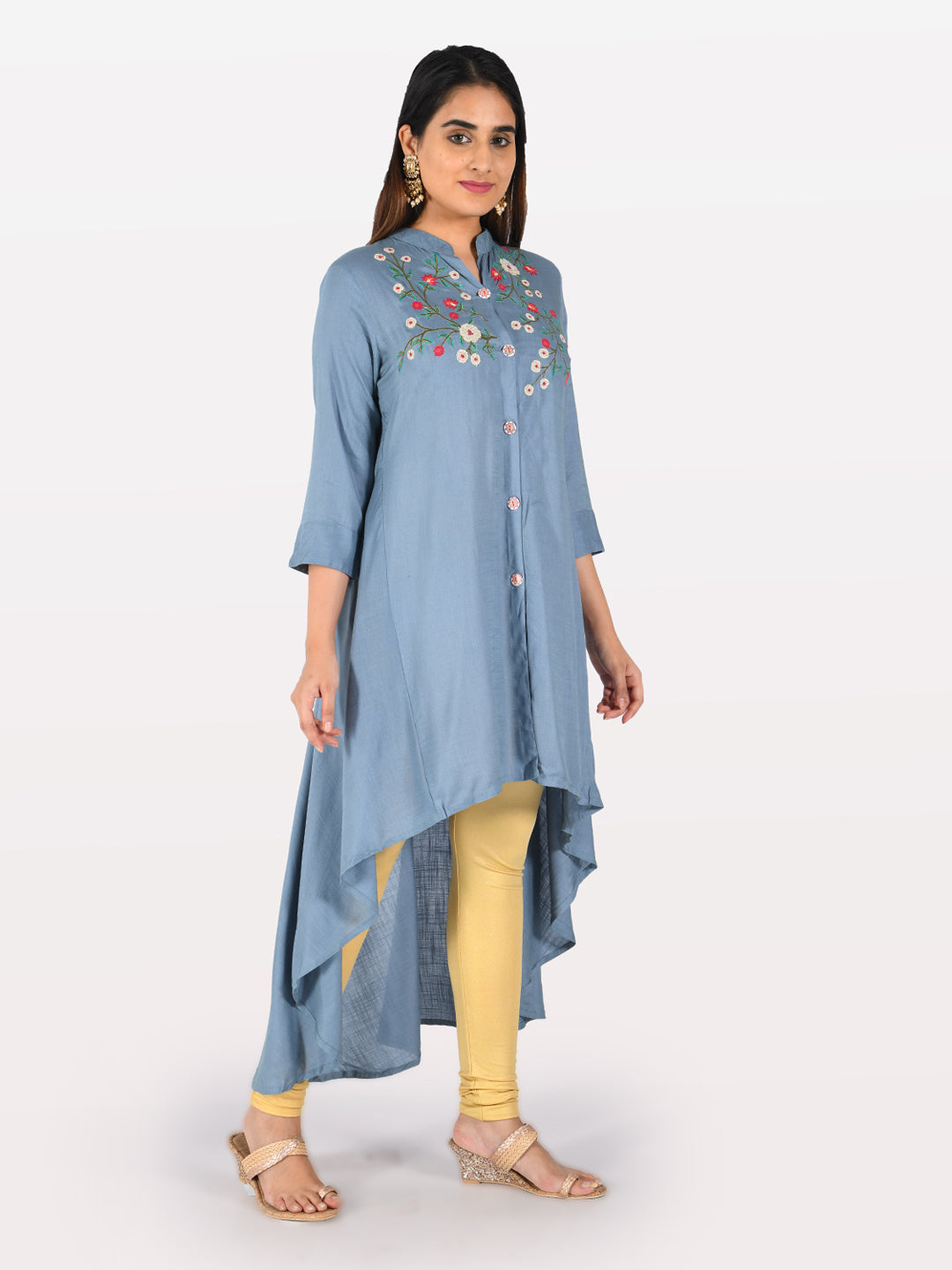 Neeru's Blue Embroidered High Low Kurta