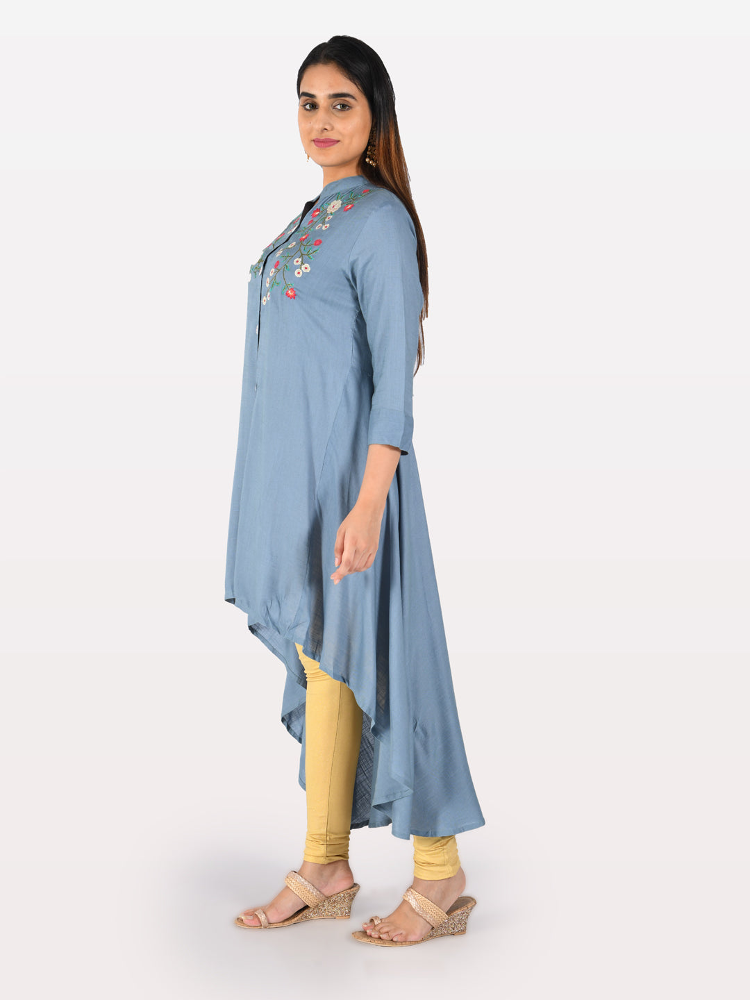 Neeru's Blue Embroidered High Low Kurta