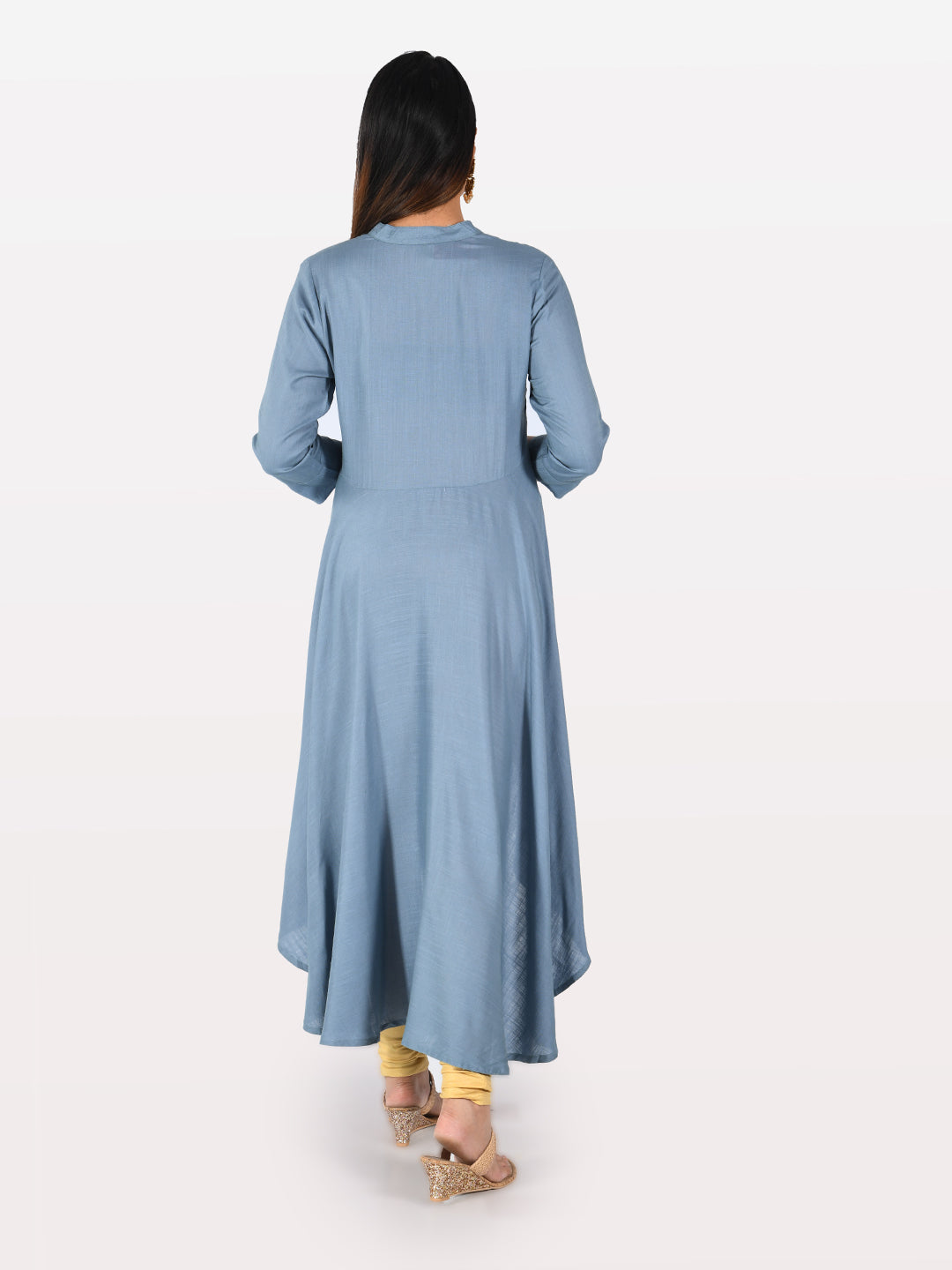 Neeru's Blue Embroidered High Low Kurta