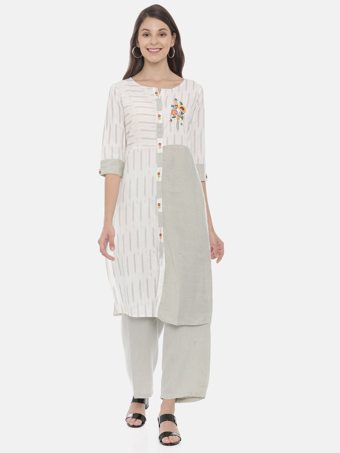 Neeru's Grey Embroidered Kurta & Palazzo Set