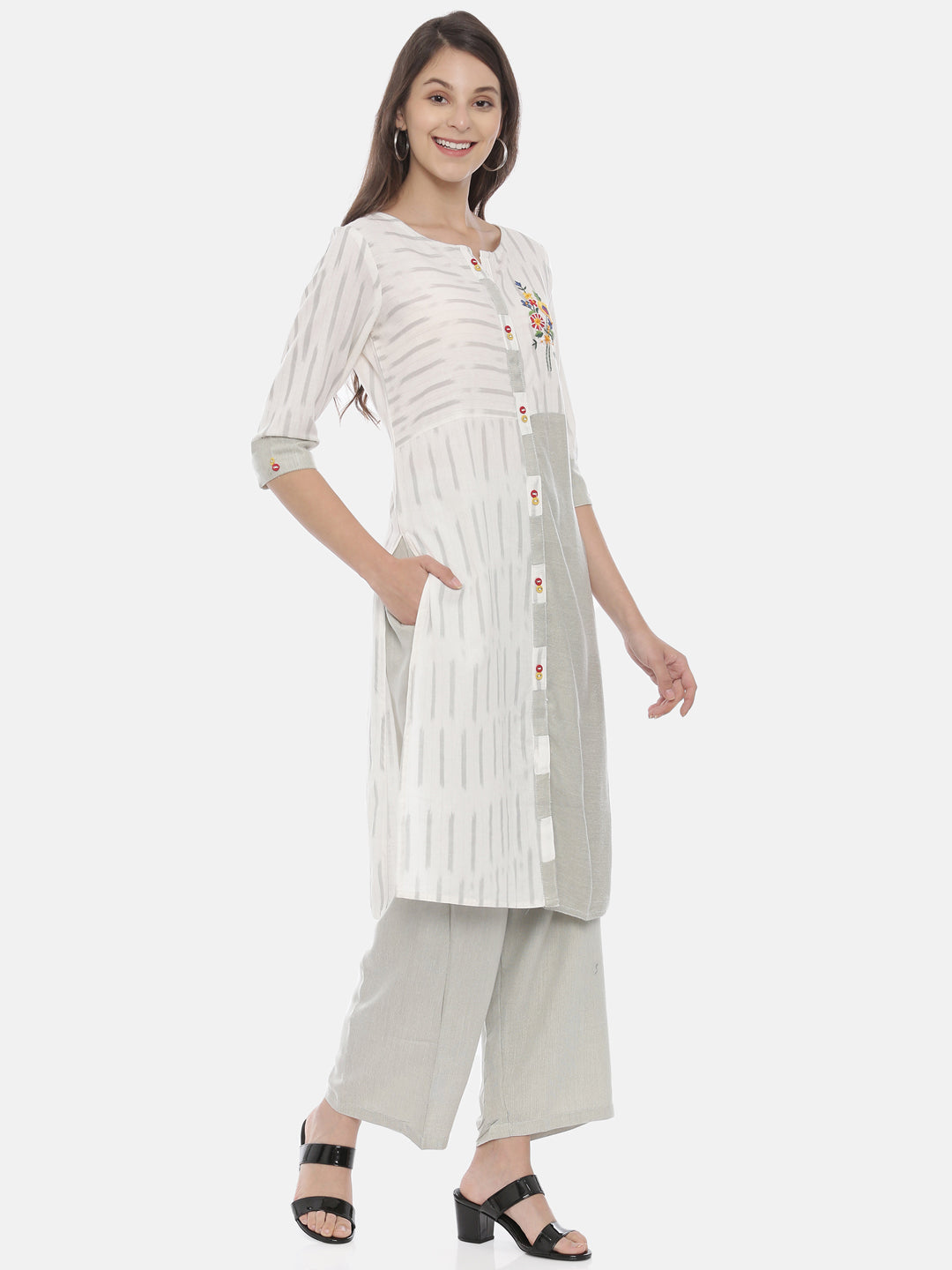 Neeru's Grey Embroidered Kurta & Palazzo Set