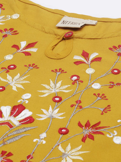 Neeru's Yellow Embroidered Straight Kurta