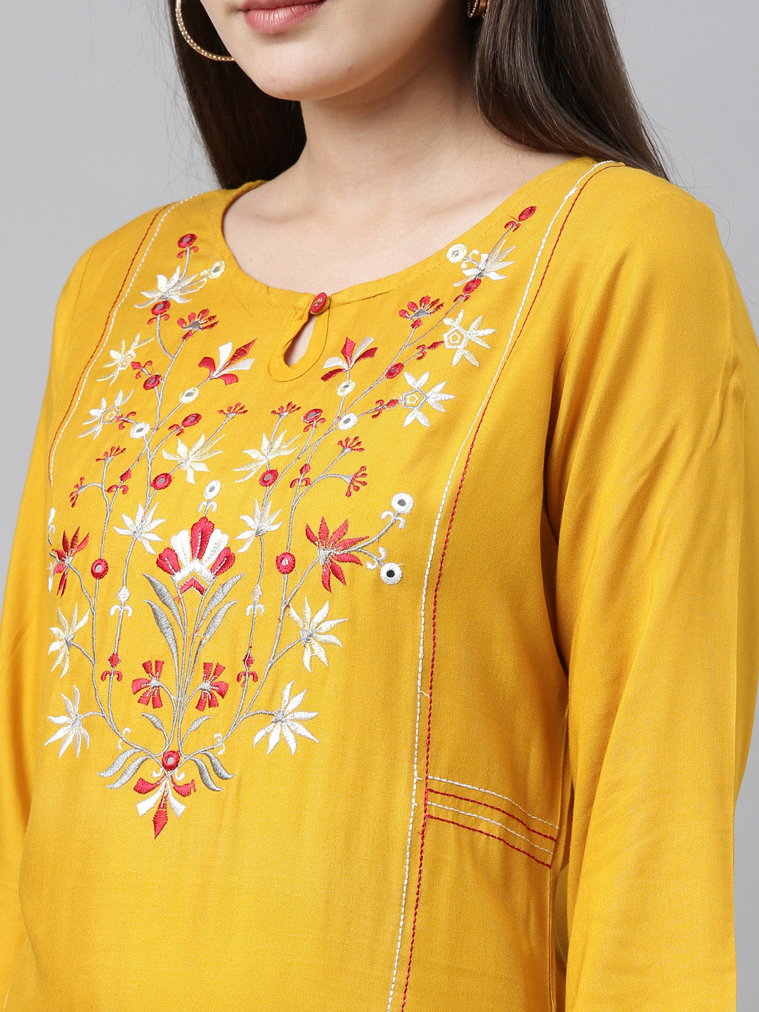 Neeru's Yellow Embroidered Straight Kurta