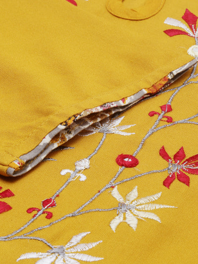 Neeru's Yellow Embroidered Straight Kurta