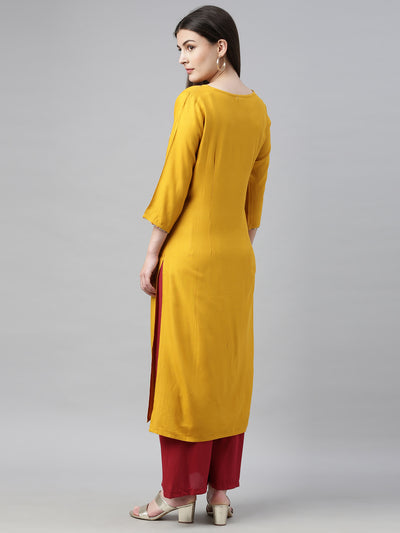 Neeru's Yellow Embroidered Straight Kurta